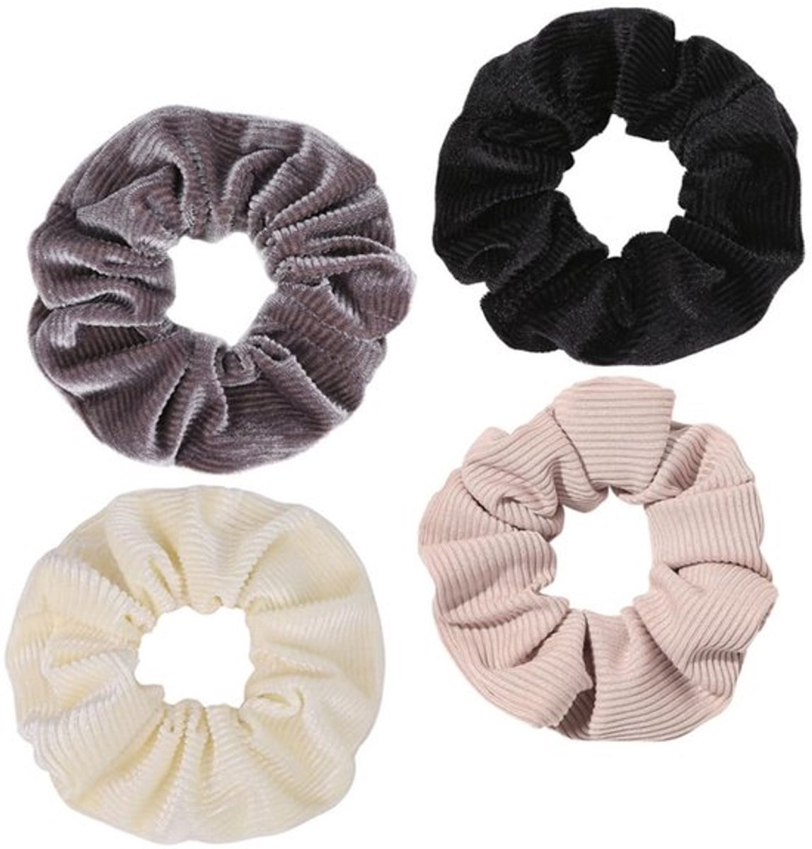 Haarelastiekjes 4 stuks - Corduroy Scrunchie - Decoratieve Haaraccessoires - Elastische Haarbanden - Uniek Design - Elegante Kapsels - Haarband