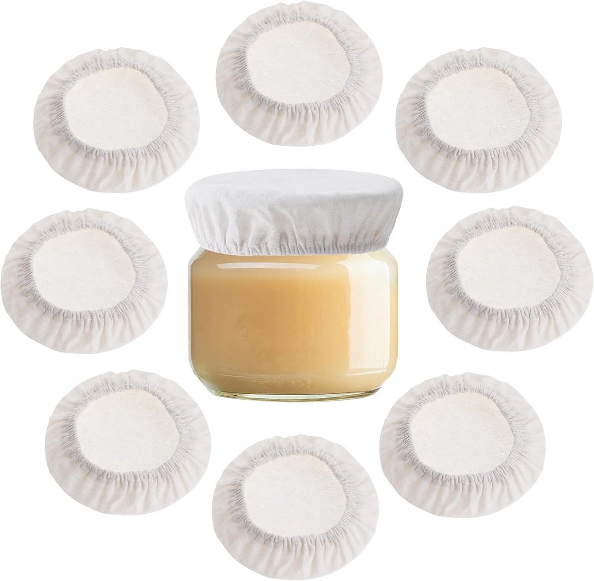 8 stuks zuurdesem starter pot cover doek, herbruikbare linnen pot hoezen voor zuurdesem starter container ademende stoffen hoezen geschikt potten mond van 3-4 inch