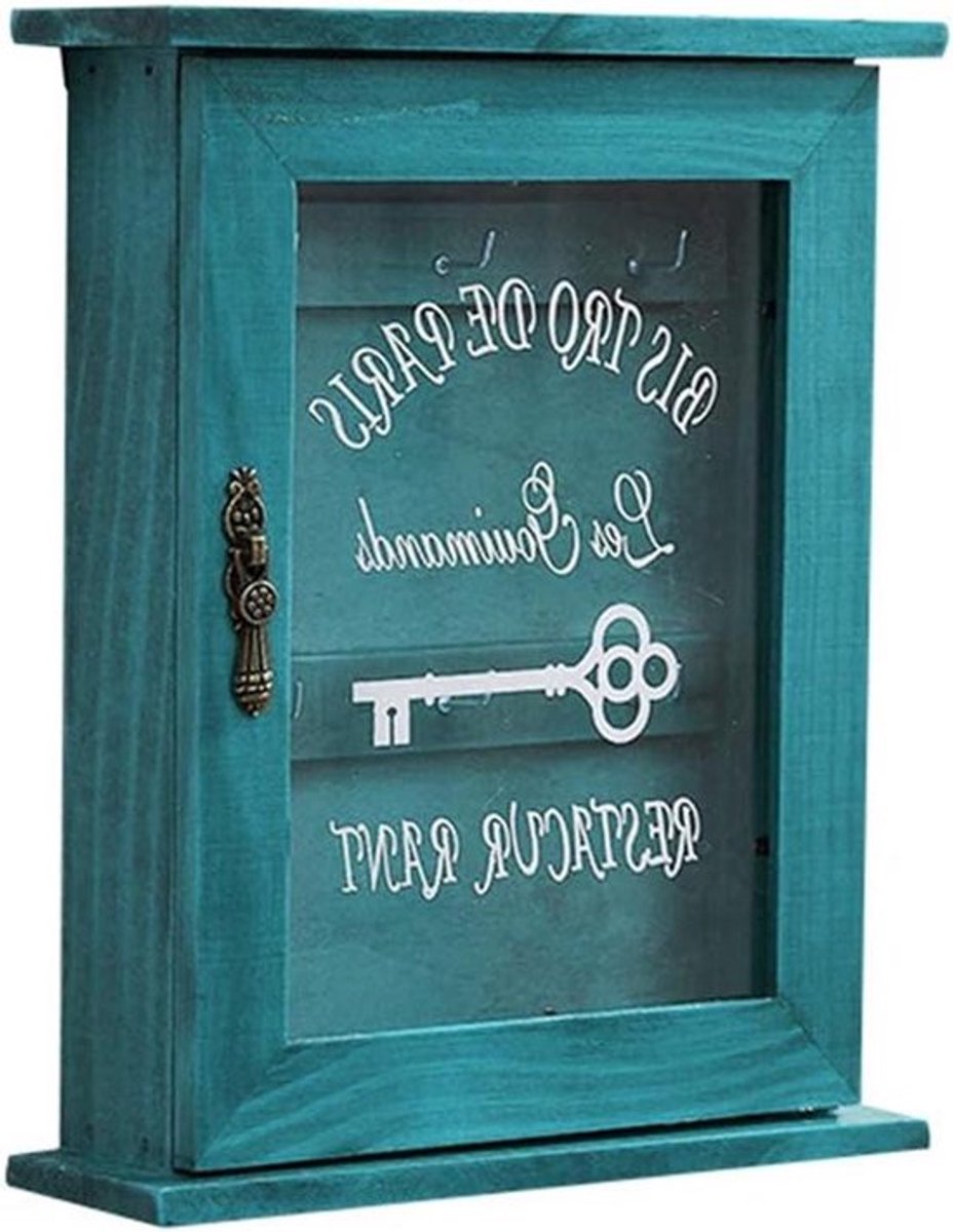 Houten sleutel opbergdoos voor aan de muur - Organizer met mailhouder en retro design