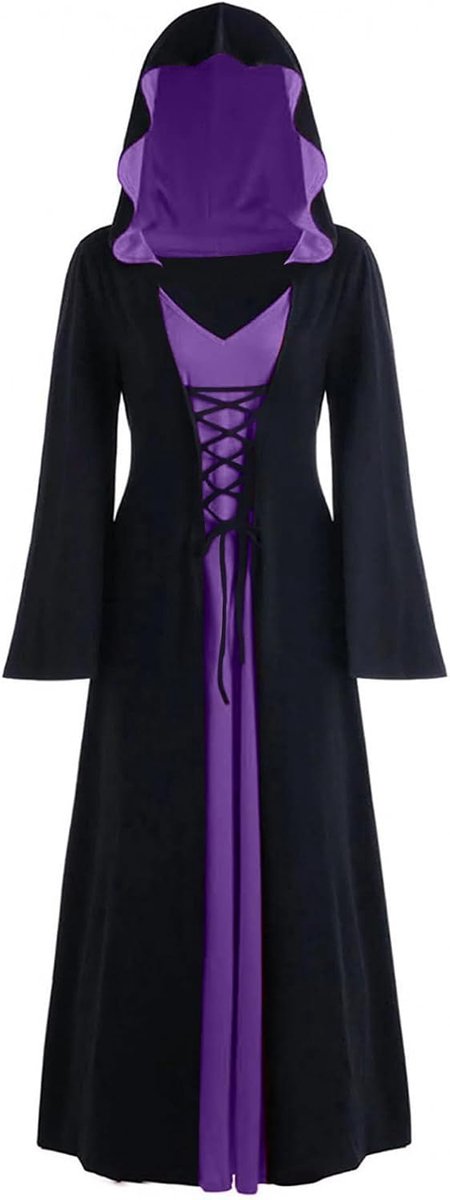 Damesjurk met kant, hoodie, maxi-jurk, Halloween, cosplay, gothic, jurk met capuchon