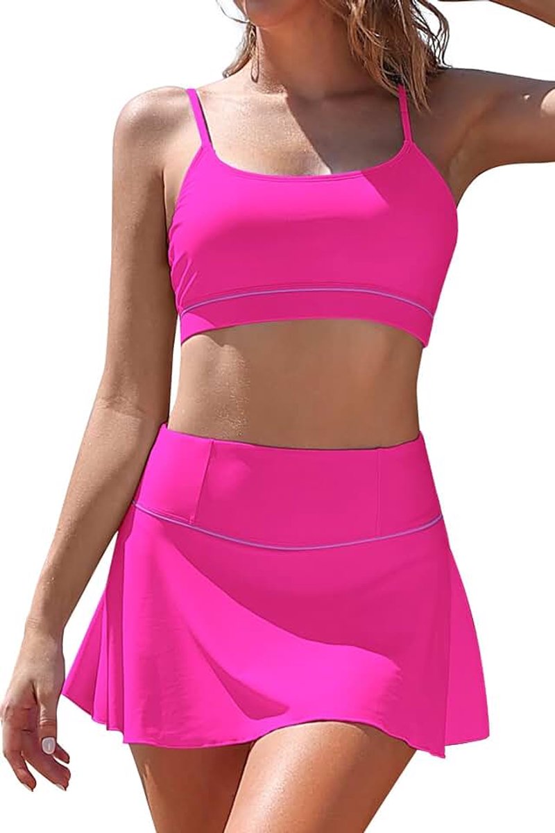 Bikini voor dames, buikcontrole, U-hals, badpak, zwemrok met hoge taille