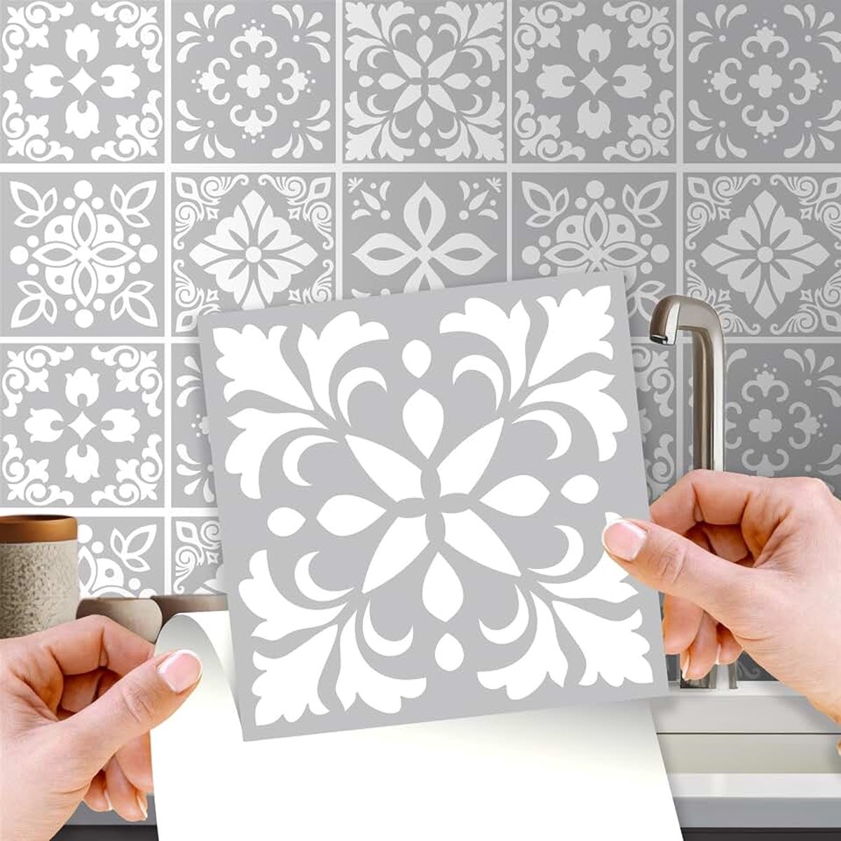 Tegelstickers Zelfklevende Tegels Schil En Plak Vinyl Decoratie Waterdicht Keuken Vloer Badkamer Woonkamer Kast Andalu Lichtgrijs Cement Spaans 24St 15Cm(6")
