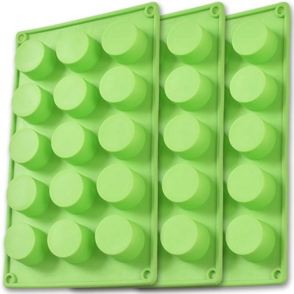 Cilinder Siliconen Mallen - 3 Stuks, 15 Gaatjes - Perfect voor Cupcakes en Taarten - Groene Kleur - Voor Handgemaakte Zeep - Ideaal voor Ba...