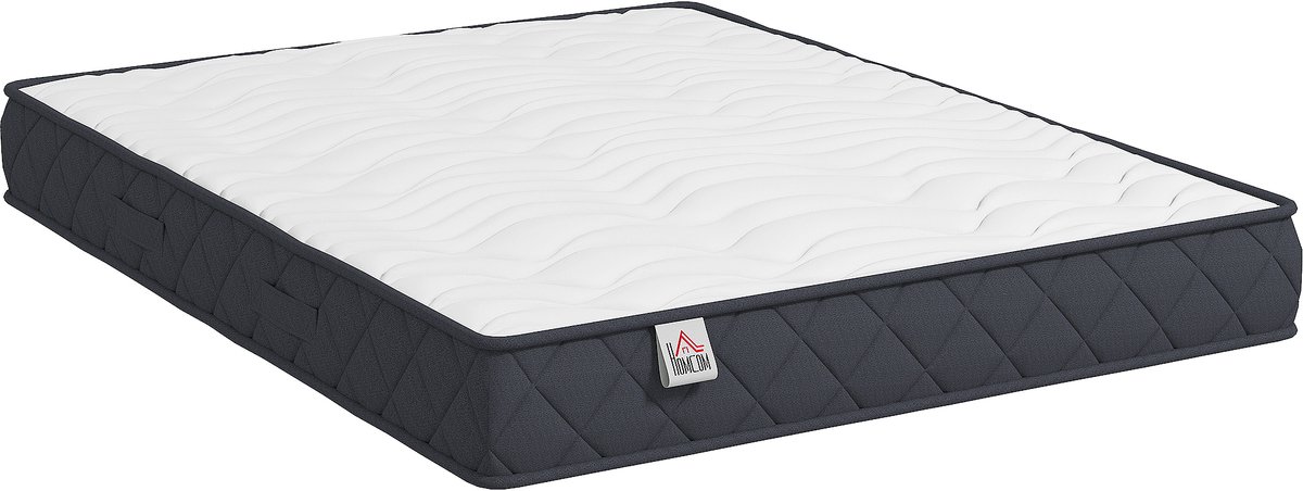 HOMCOM Matras Gebreide stof (100% polyester), traagschuim - 190 x 140 x 20 cm - Wit en grijs