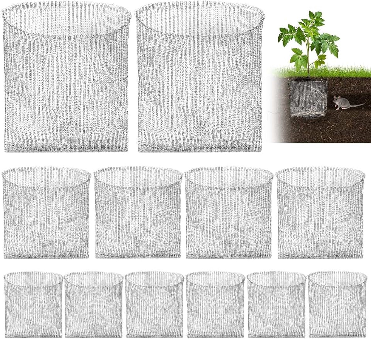 12 stuks woelmuiskorf, woelmuiskorf voor fruitbomen, wortelbescherming van roestvrij staal, woelmuisbescherming voor bomen voor bescherming van de wortels van bomen, bloemen, groenten, metaalkleur
