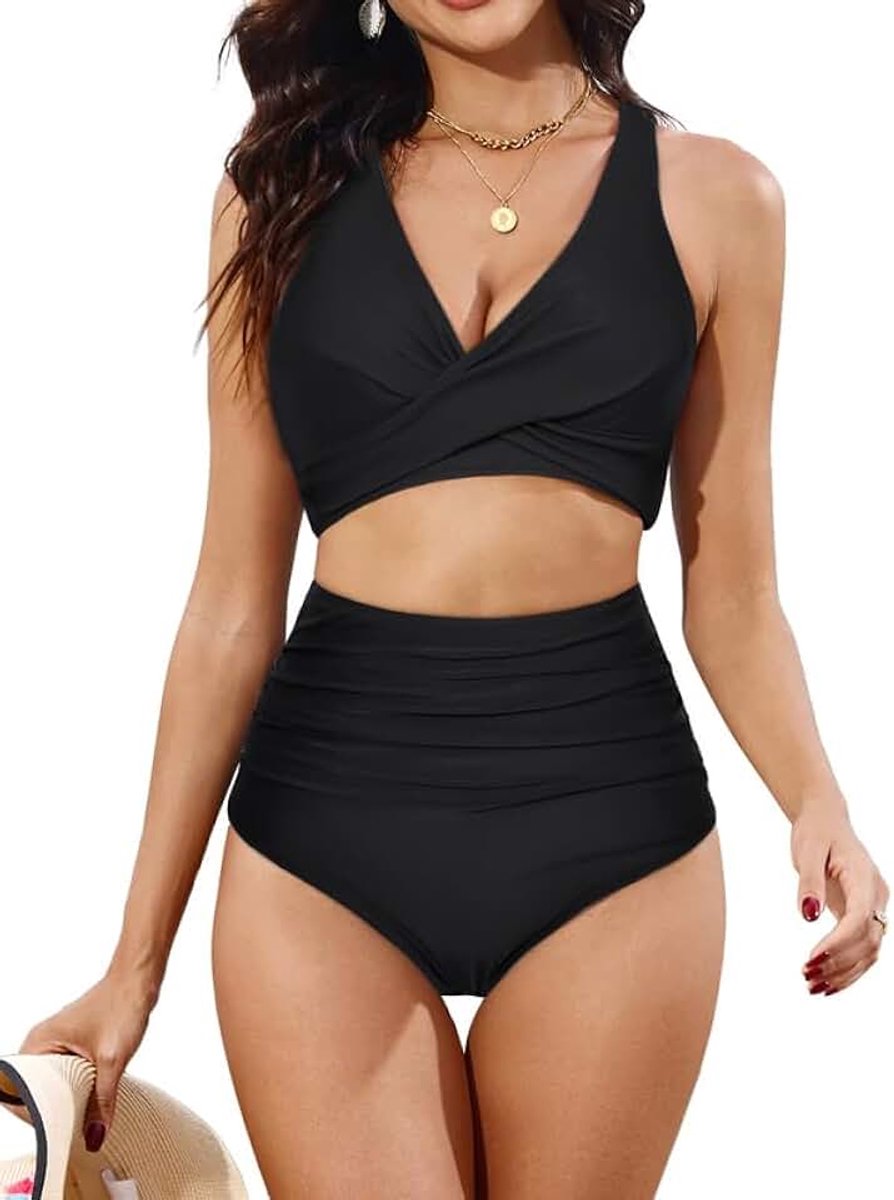 Dames bikiniset, buikweg-badpak, wikkelbikini-bovenstuk, hoge taille, zachte badmode, verstelbare badkleding, buikweg-badpakken, gevoerde strandkleding