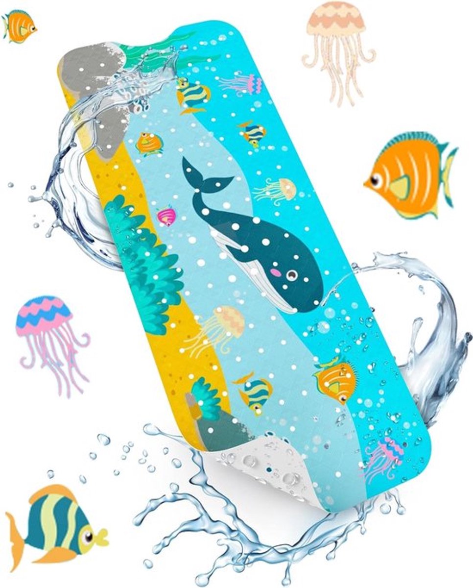 Extra lange antislip badmat van 101 x 40 cm voor kinderen, met zuignappen en afvoergaten, wasmachinebestendig, veilig en comfortabel
