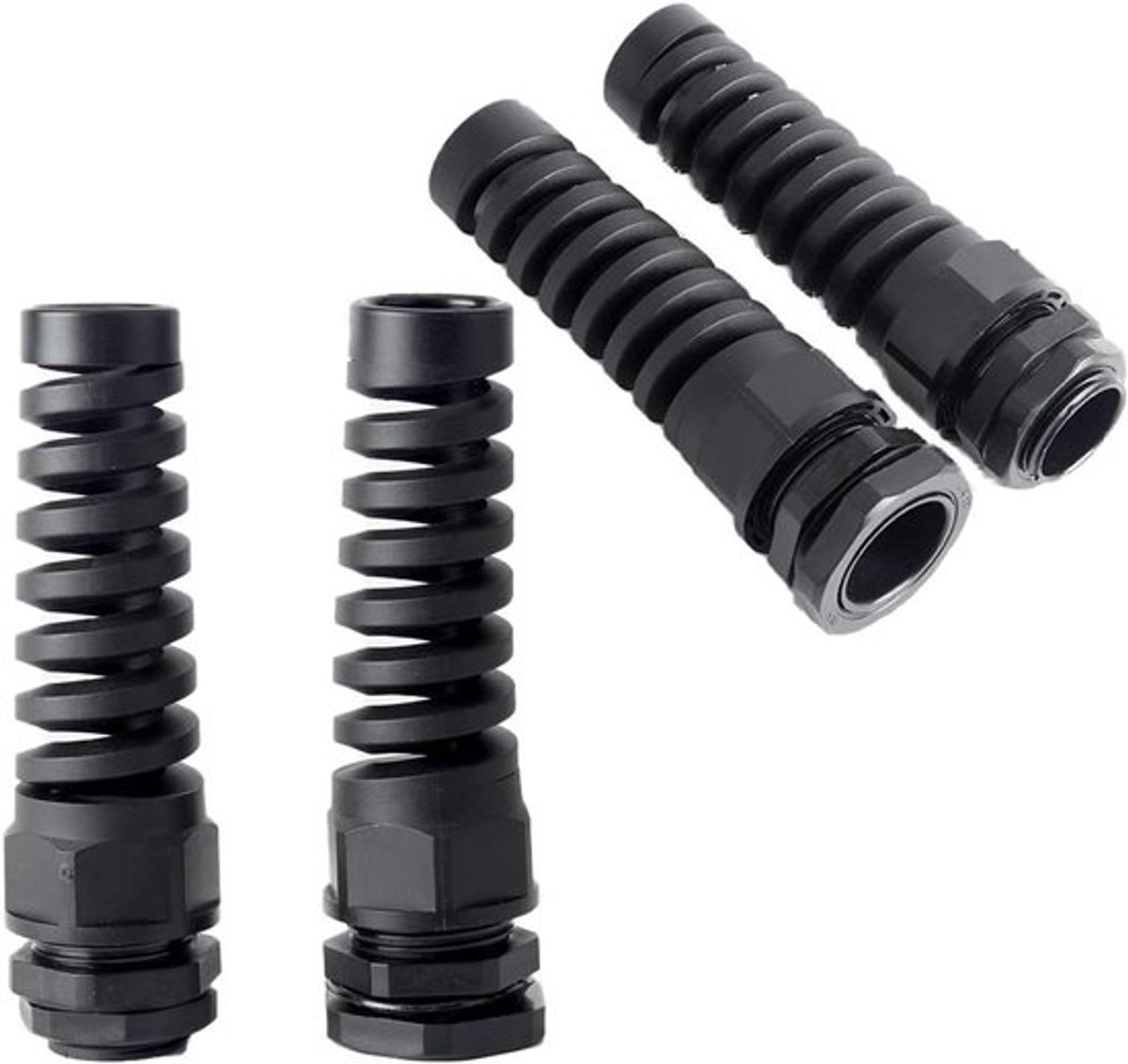 4 Stuks Kabeldoorvoer PG16 Zwart IP68 Waterdicht Flexibele Spiraal Beveiliging voor 10-14mm Draad en Kabelbeheer