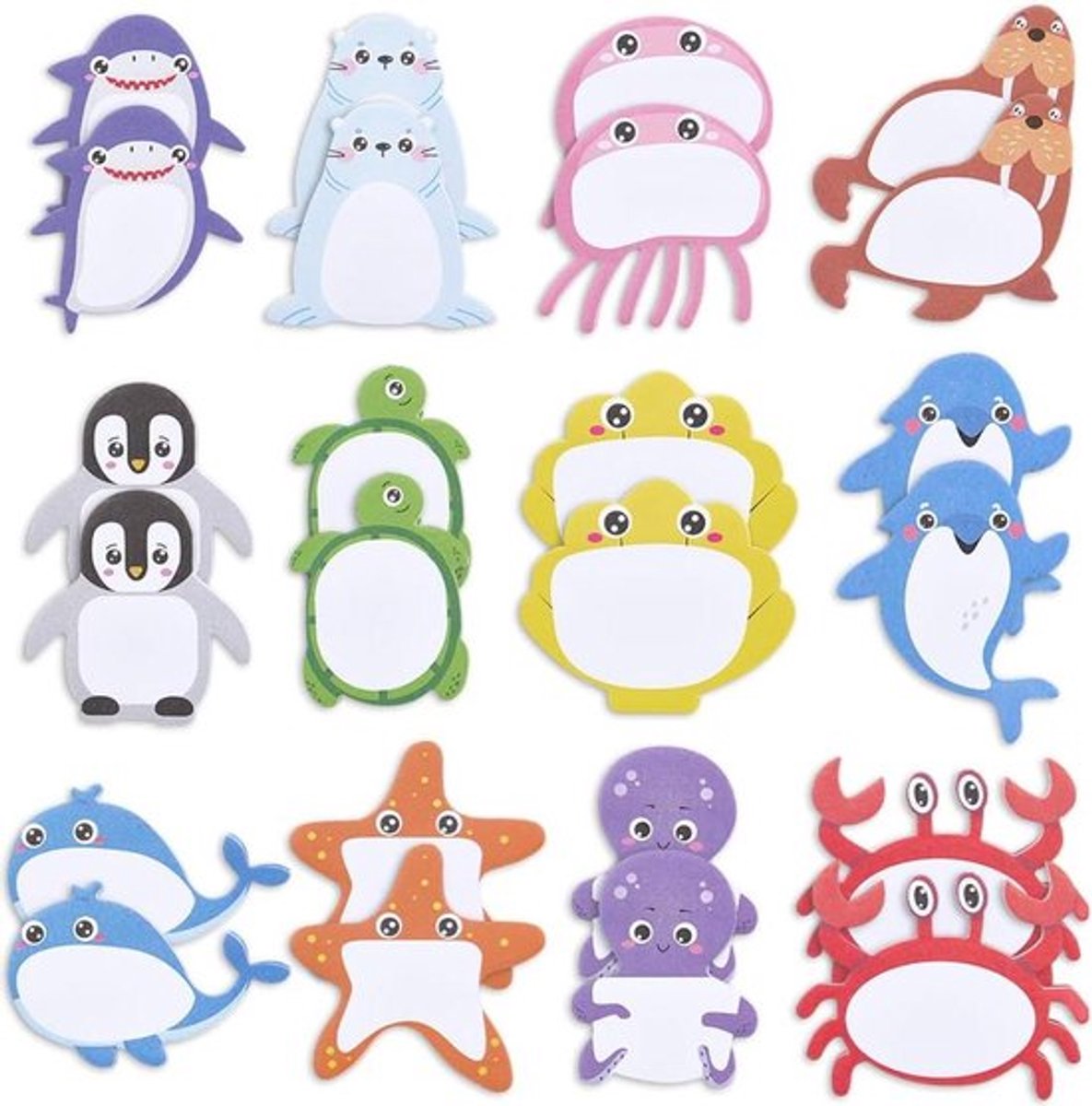 Zelfklevende Notitieblokken - Schattig - Oceaanthema - Diermotieven - 24 Stuks - Kawaii - Kleine Zeedieren - Geschikt voor Schrijven - Diverse Kleuren - Memoblokken voor School en Kantoor.