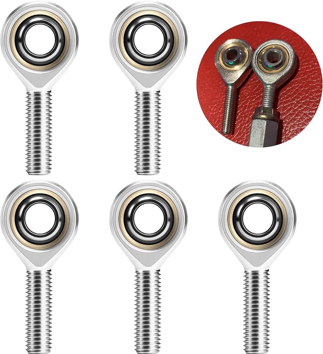 5 Stuks M8 Scharnierkop Lager,M8*1.25mm Rechtse Buitendraad,Zelfsmerend Kogelgewricht Stangkoppen,Unibalgewricht Gewrichtslager,Scharnierende Lager,Scharnierkoplager voor Steering Spoorstangeinden