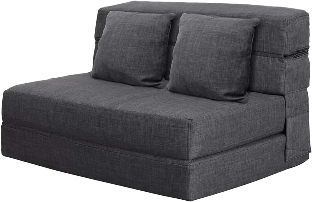 Traagschuim Uitklapbare Slaapbank met Kussen Twin Size Futon Slaapstoel voor Woonkamer Appartement (Queen, Dark Grey)