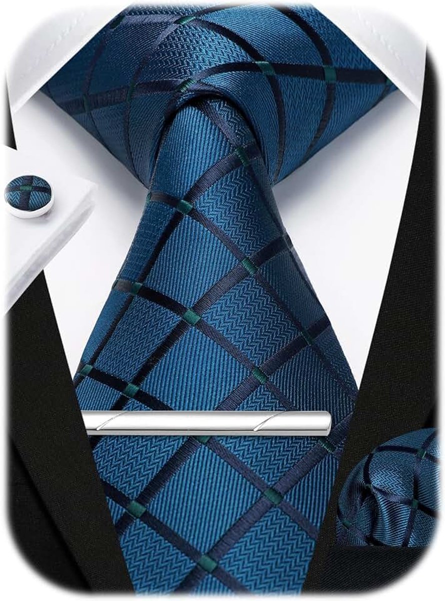 Mannen Plaid Tie en Pocket Square Set Zakdoek Manchetknoop Tie Clip Set Formele Bruiloft Party Geschenken Stropdas Voor Mannen