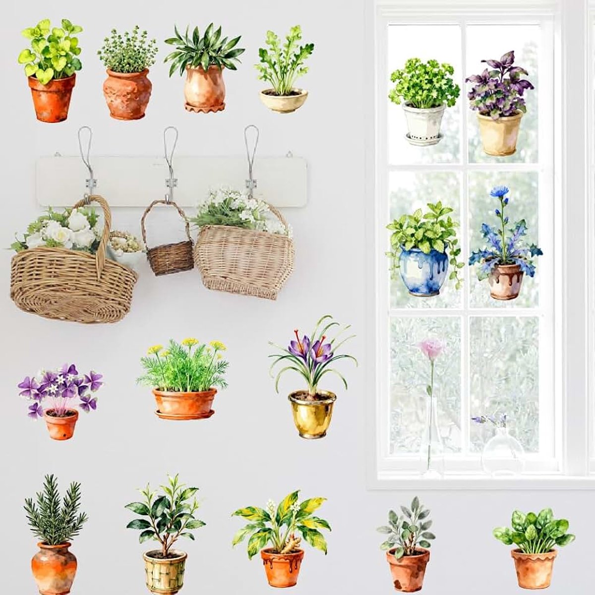 Bloem- en plantenpotten muursticker aquarel ingemaakte kruiden muurstickers schil en stok groot formaat vinyl kunststicker woondecoratie voor woonkamer slaapkamer keuken kantoor decoratie