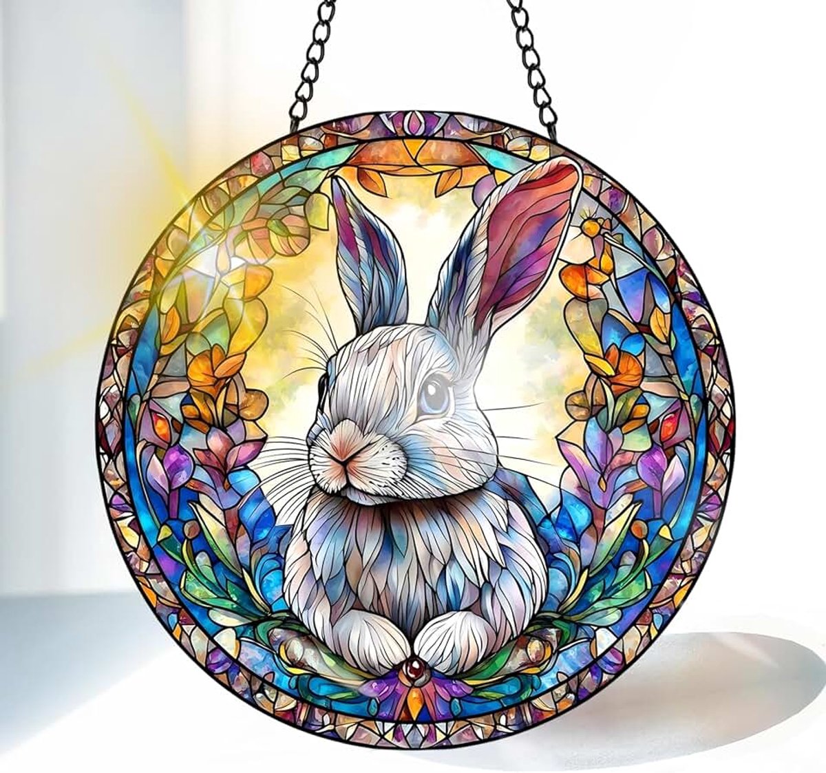 Konijn Gekleurde Glas Zonnevanger 20 cm, Decoratief Dieren Glasraam Ornament met Ketting en Ophanghaak, Raamdecoratie voor Venster, Woonkamer, Tuin of Balkon, Cadeau Idee