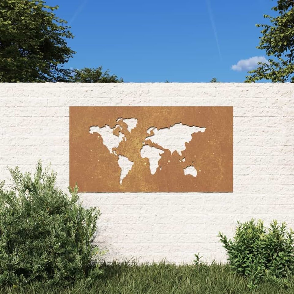 Tuinwanddecoratie Muurdecoratie 105 x 55 cm wereldkaart Corten-Aiaio Corten, meubels voor huis binnen buiten woonkamer slaapkamer