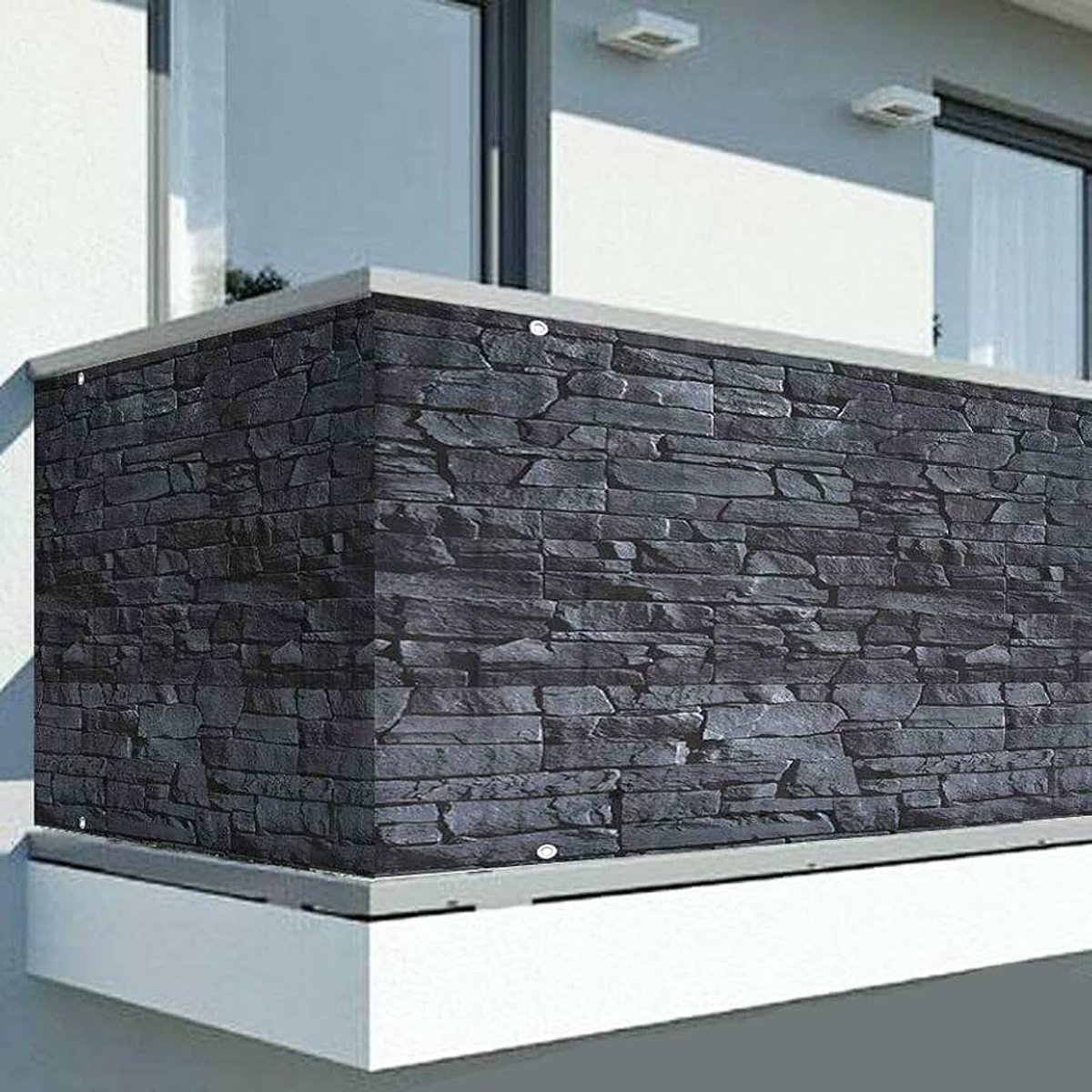 Afdekzeil voor inkijkbescherming, windscherm voor balkon, afmeting 600 x 90 cm, van PVC-weefsel, haken met oogjes, touw 24 m, inclusief (steengrijs)