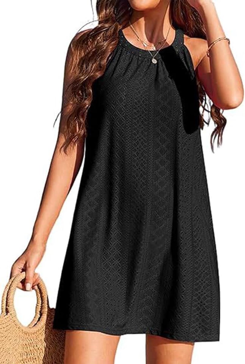 Strandjurk voor dames, zee, bedrukt, golvend, bikini, mouwloos, V-hals, met zak, chiffon, strandjurk