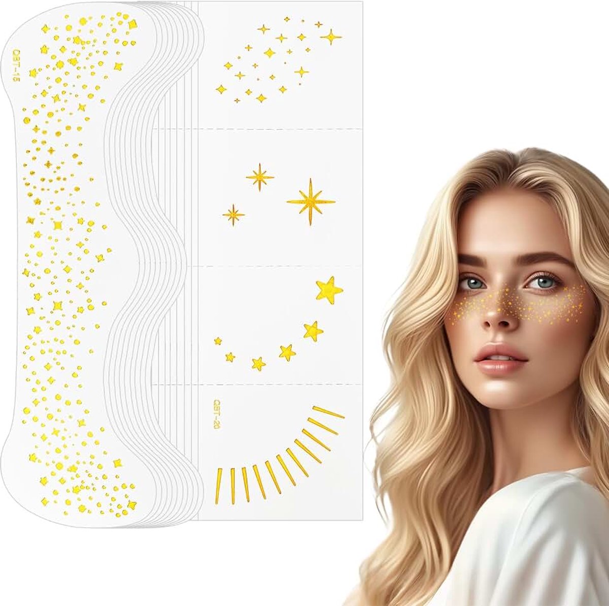Glitter Sproeten Tattoo, 20 stuks Gouden Sterren en Stippen Tijdelijke Tattoos, Glitter Sproeten, Festival Sproeten, Carnaval Make-up Stickers, Henna Sproeten Tattoo Folie