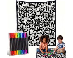 Kleurdeken met 12 stuks stiften - DIY kleurdeken - 150×200cm - Met 12 Acryl Stiften - Doe-het-zelf schilderdeken - Schilderdeken - Kleurdekens - Wasbaar kleurboekdoek - Wasbare kleurdeken - Voor creatief spelen thuis - Voor kinderen en volwassenen