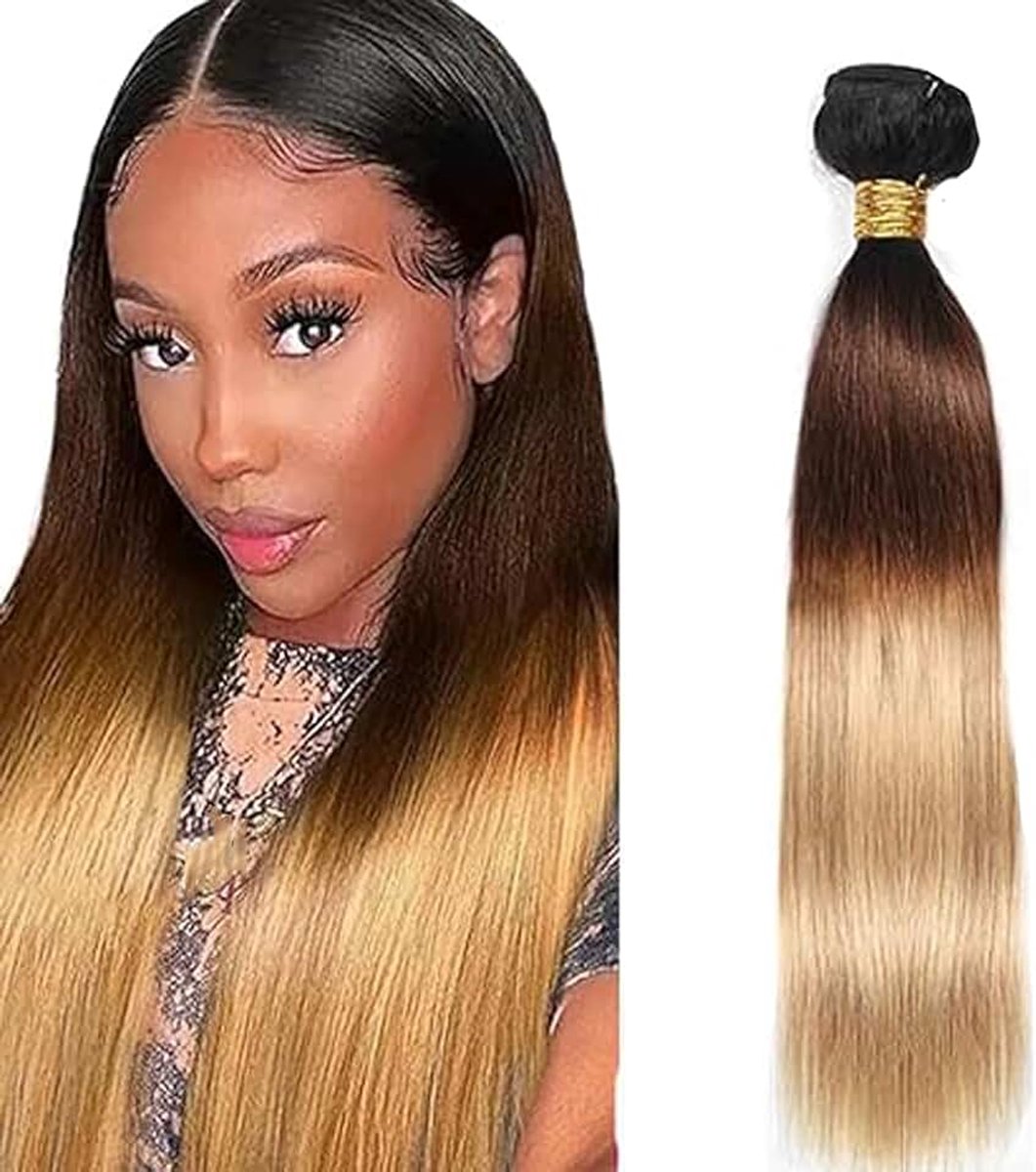 Human Hair Extensions Natural Hair Straight Brazilian Virgin Human Hair Ombre Blonde Double Weft Extensions for Women Minimal Tangles 3 Bundles Total 300g 20 22 24 Inch