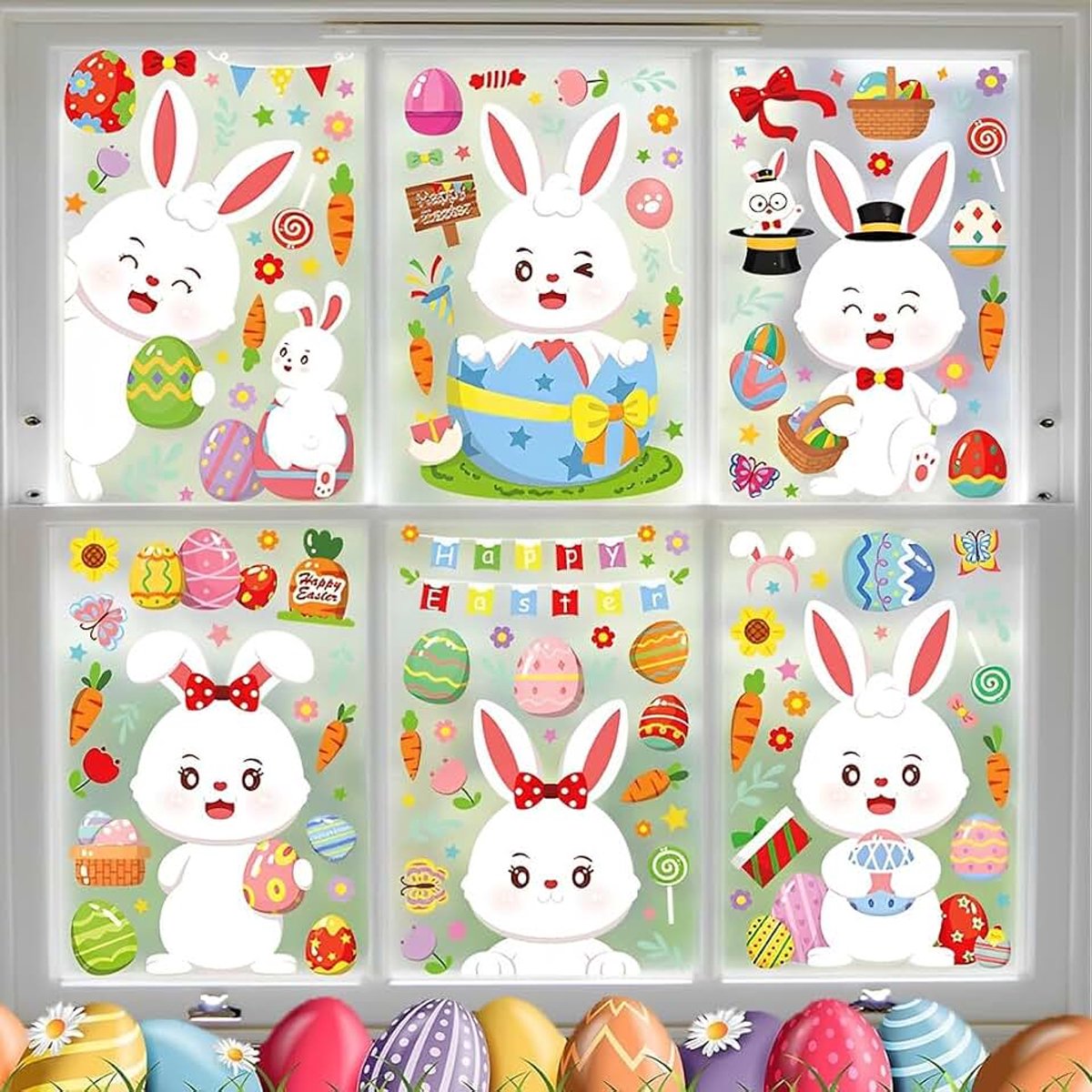 6 stuks paashaas raamstickers paashaas decoratie afneembare stickers paashaas stickers raam Pasen raamstickers Pasen raamstickers Pasen