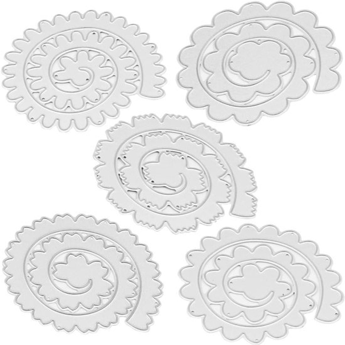 Metalen stansmessen - Bloemen - Dun - Spiraal - Bruiloft - Bladeren - DIY Scrapbooking - Decoratieve Embossing - Papier - Kaart Maken - Geschikt voor Bruiloft Thema - 5 stuks