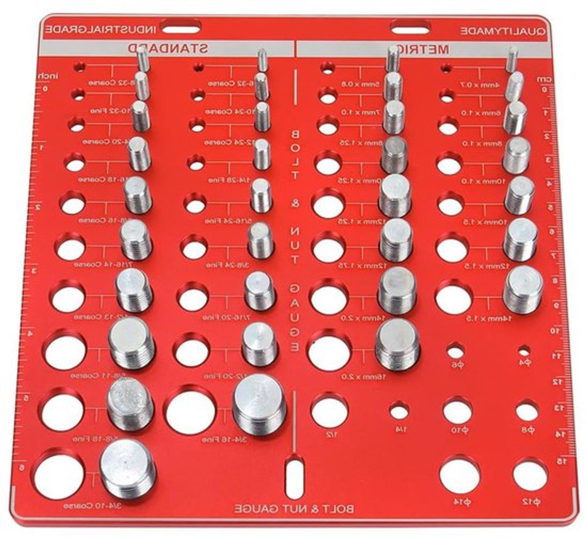 Moer- en Boutdraadcontrole - 34 Gaten Aluminiumlegering Standaardformaat - Inch en Metrische Draadidentificatiemeter - Snel Identificeren van Moer en Bout - Boutmaatmeetinstrument