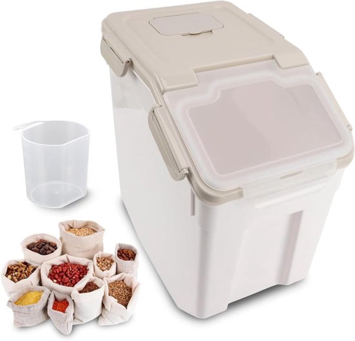 Voedselopslagcontainers met Grote Capaciteit en Maatbeker voor Rijst en Granen - Luchtdichte Opslagbakken 25kg - Waterdicht en Ideaal voor Meel.
