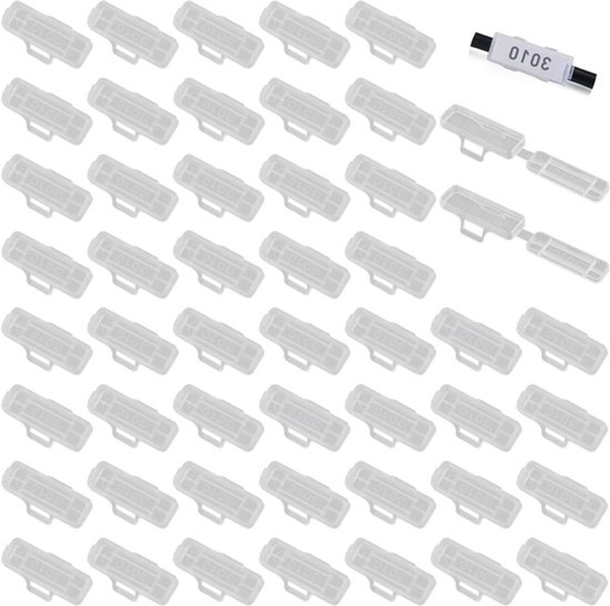 Transparante kabellabels - Set van 50 stuks - Herbruikbare kabelmarkers - Waterdicht en stofdicht - Voor huishoudelijke apparaten en kantoor - 10 x 31 mm