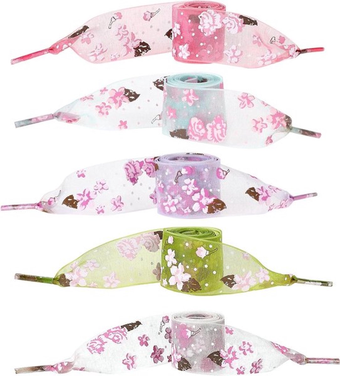5 paar satijnen lint schoenveters voor dames en meisjes, 27 cm lang, platte sneeuwgaren, kleurrijke schoenbanden - wit, perzik, lichtpaars, lichtgroen