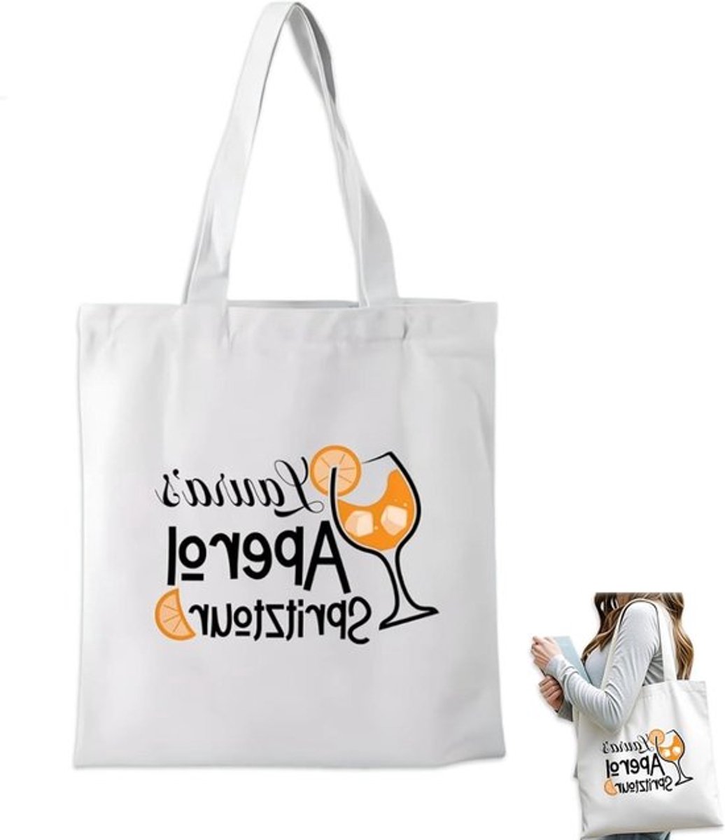 Grote Tote Bag Aperol Spritz Thema - Duurzame Katoenen Tas voor Strand en Dagelijks Gebruik - Stijlvol - Comfortabele Handgrepen - 35x40 cm