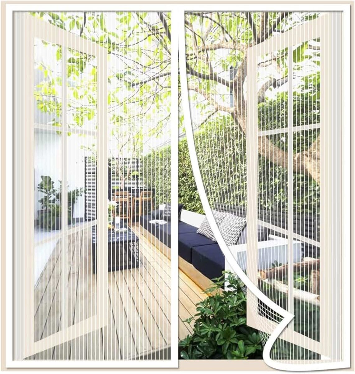 Magnetische Vliegengordijn Raam 100x140cm, Wit | Fijn Dikker Gaas Muggennet Hor Raam Magneet, Raamhor, Insectenbescherming, voor Balkon, Sluit Automatisch, 2cm Klittenband