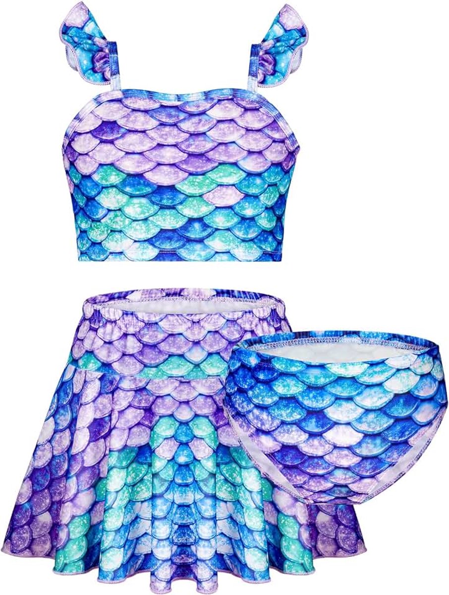 Set 3-delig kinderen, badpak, tankini met rok, badmode, bustier, bikinislip, badpak voor meisjes, kinderen, jongeren