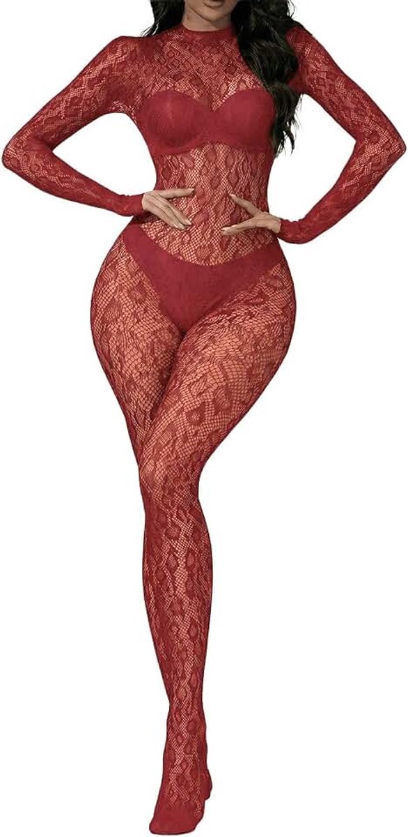 Visnet Bodysuit Kant Leopard Jumpsuit Volledig Lichaam One Piece Mesh Lingerie Feest Club