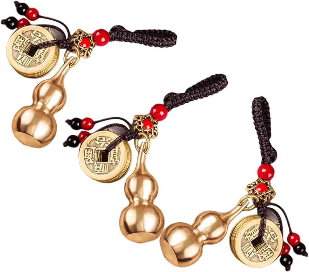 3 stuks Chinese Gourd Feng Shui messing Wu Lou sleutelhanger met vijf munten calabash hanger sleutelhanger voor geluk geluk lange levensduur rijkdom succes voor vrienden familie liefhebbers