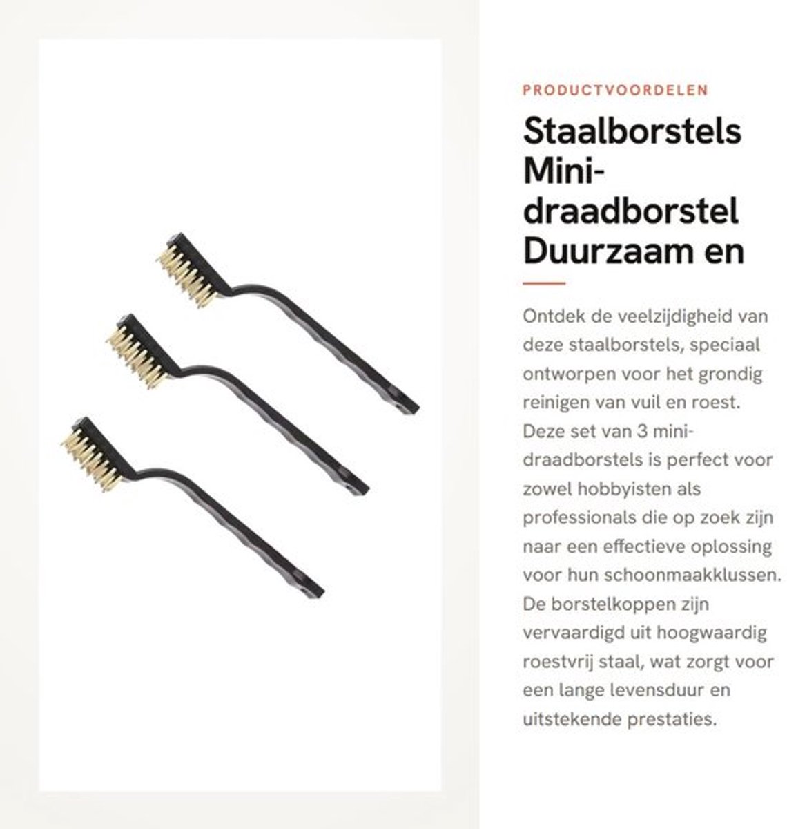 Draadborstel Set 3 Stuks - Messing/Roestdraadborstel - Mini Draadborstel - Ergonomische Handgreep - Roestvrij Staal - Duurzaam Materiaal - Borstelset