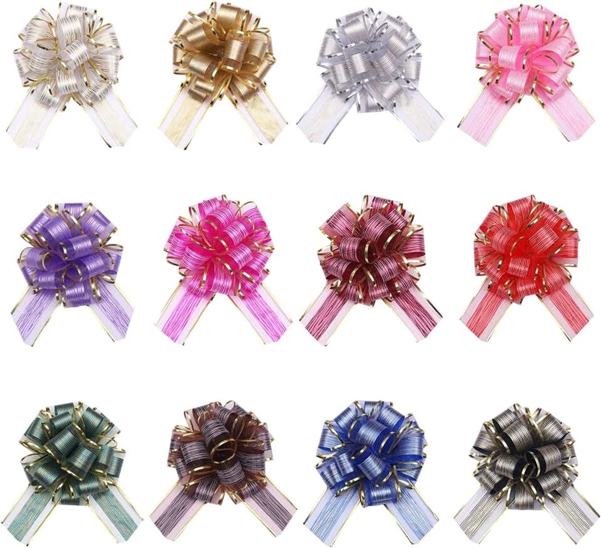 Strikken, organza, gemengde kleuren, grote geschenkstrikken, voor geschenkverpakkingen, bruiloften, feesten