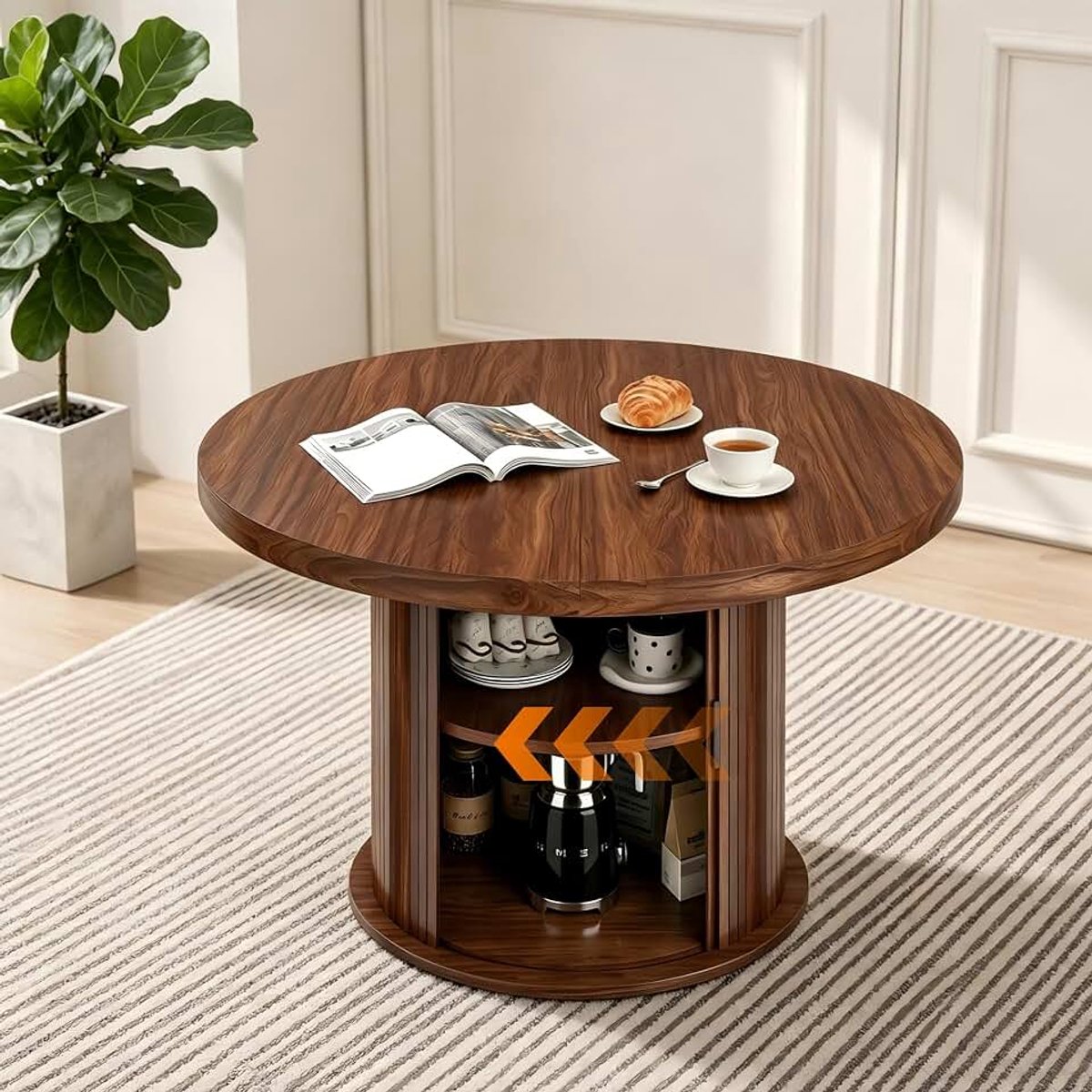 Eettafel, 120 cm, keukentafel met onderste opbergruimte, stabiel metalen frame, MDF-tafelblad, eettafel voor 4-6 personen, eenvoudige montage, bruin