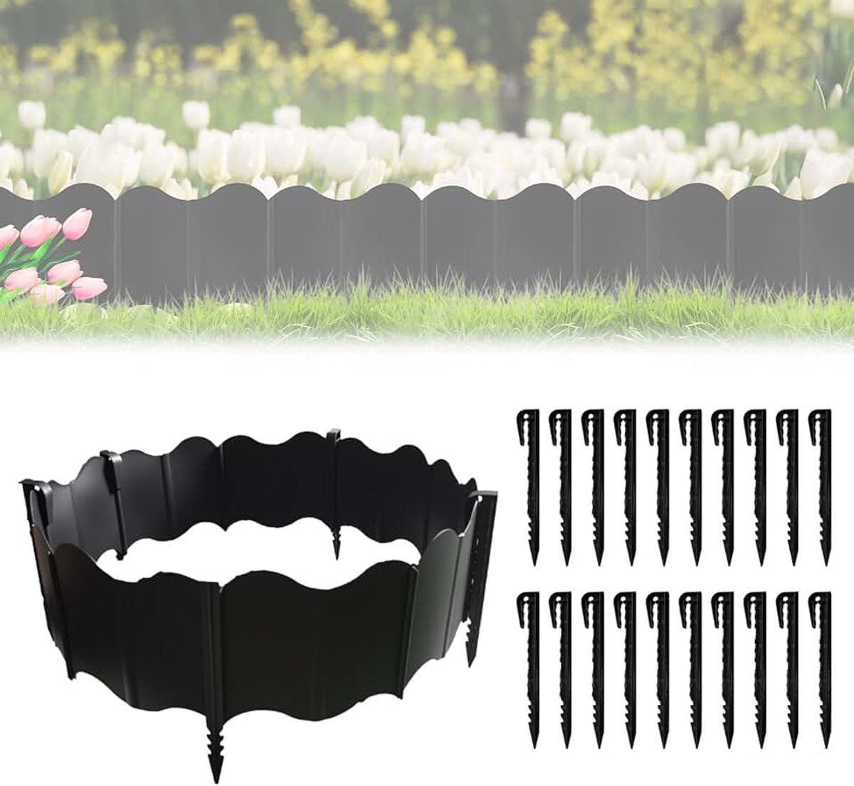 40 stuks flexibele gazonranden kunststof 14 cm gazonrand kunststof | Bloembed grens kunststof flexibel, voor tuin exterieur ontwerp