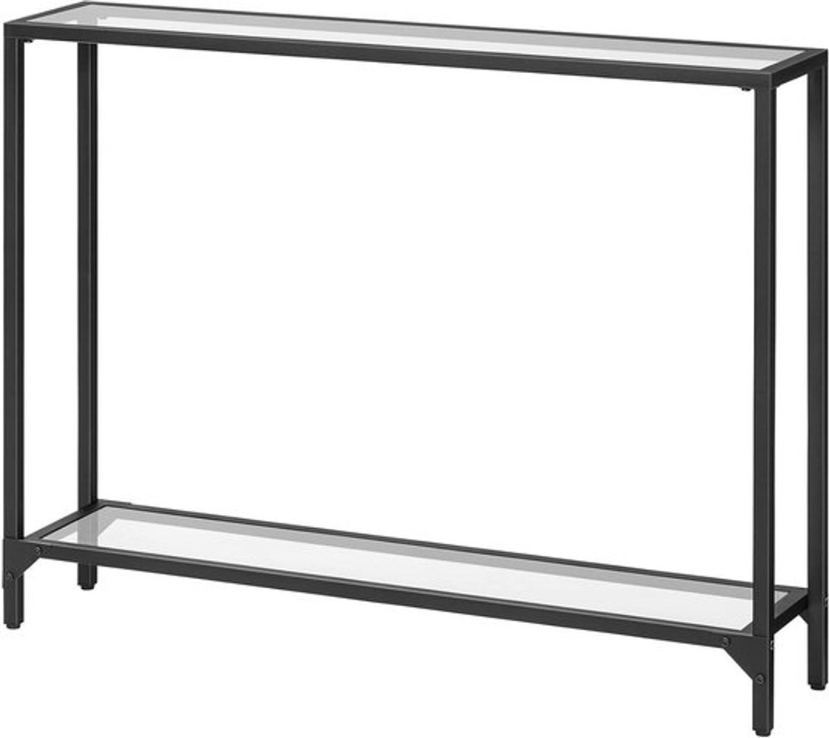 Moderne Console Tafel met 2 Planken van Glas voor de Woonkamer, Smalle Hal Tafel, 100 x 22 x 80 cm, Ideaal voor Kleine Ruimtes en Decoratie
