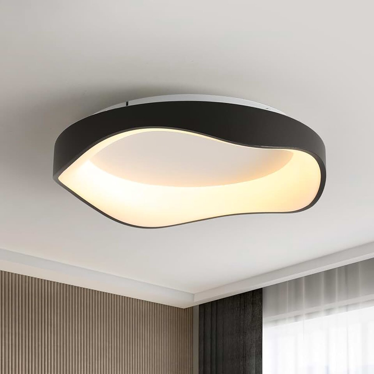 Led-plafondlamp, zwart, dimbaar, minimalistisch, met afstandsbediening, 40 cm, 3000 K-6500 K, led-plafondlamp voor woonkamer, slaapkamer, keuken, hal