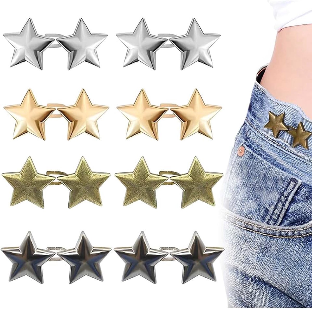 8 paar broekclips om nauwer te maken, herbruikbare broek, strakker maken, clip instelbaar, knopen zonder naaien, ster knopen, voor broeken, jeans, damesrok