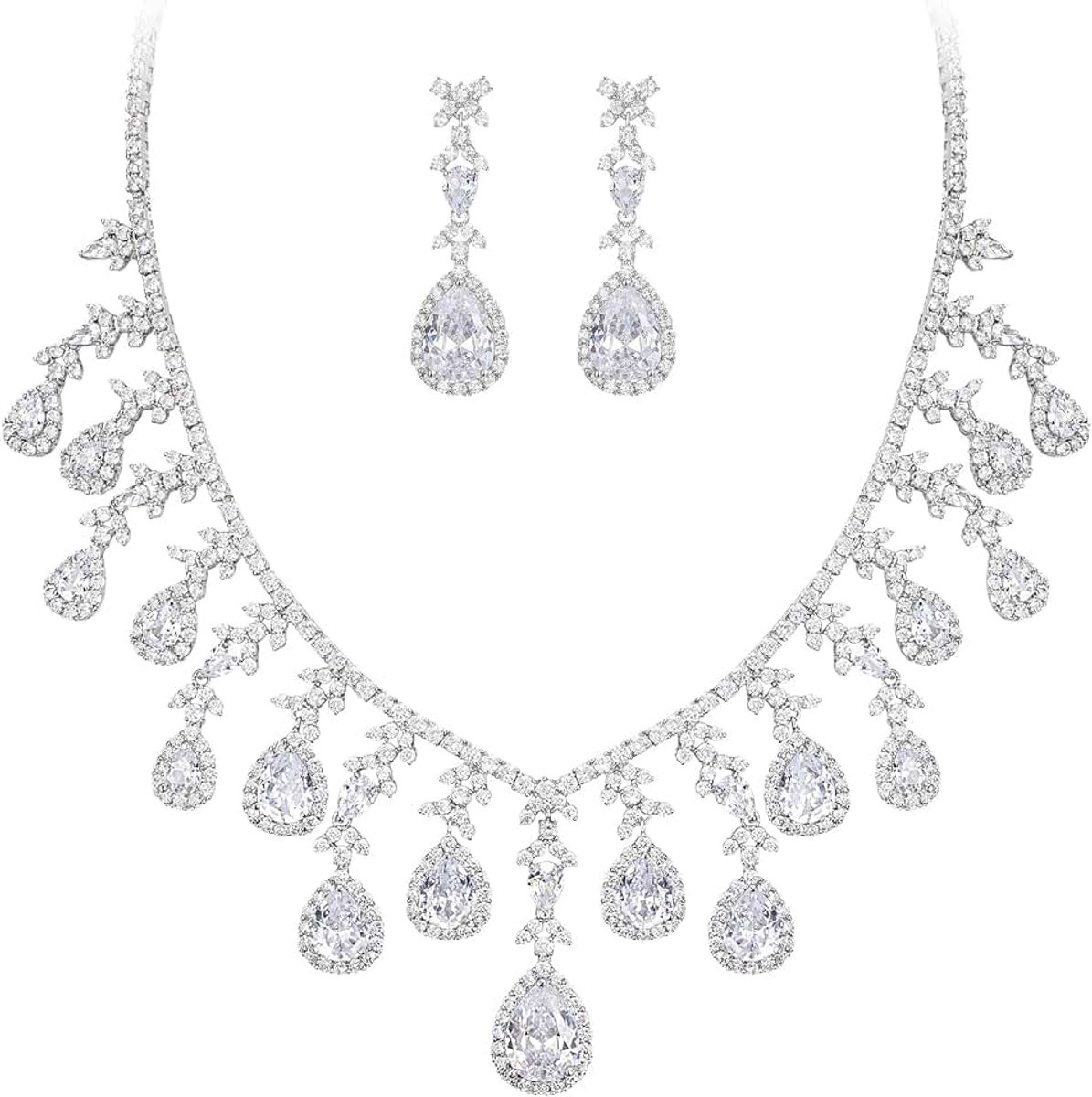 Sieradenset met zirkoniasteentjes, elegante kubische april, geboortesteen, druppel, zirkonia, bruiloft, feest, halsketting, hangende oorbellen, sets voor dames