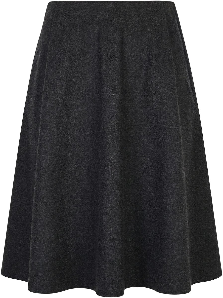 Ulla Popken - Dames - Midi-rok A-lijn met wol elastische tailleband - Zwartgrijs - Maat 58+