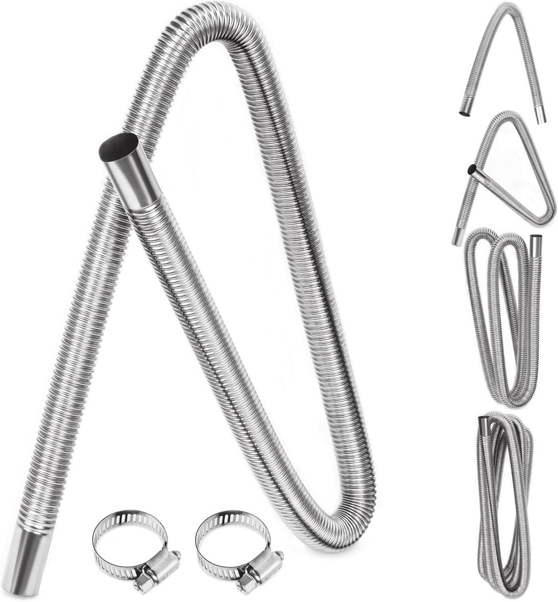 3 stuks 47 inch roestvrijstalen uitlaatpijp met slangklemmen kit, 1 inch binnenbrandstoftank diesel gas ontluchtingsslang flexibele uitlaatslangen voor auto voertuig