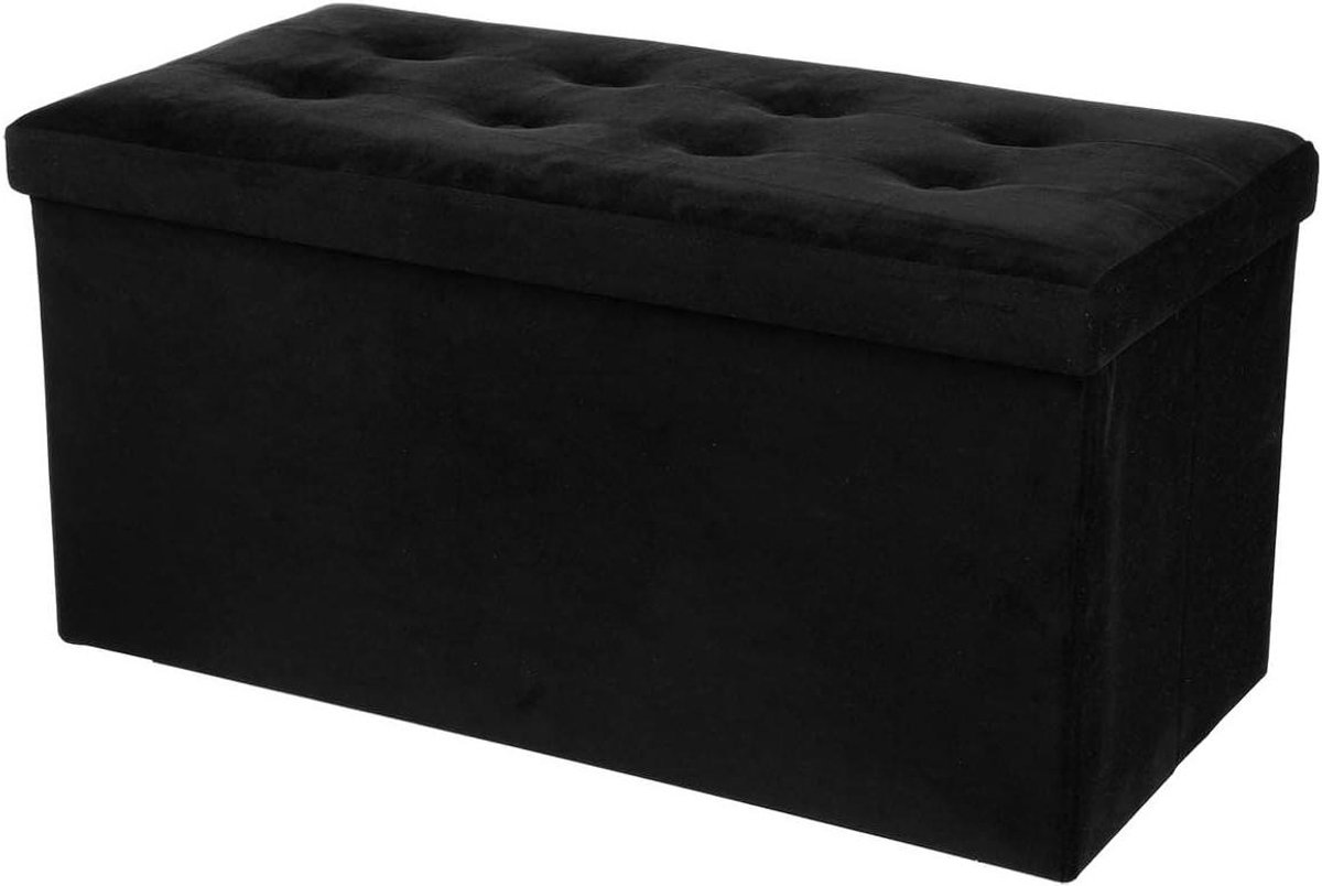 Opbergpoef Dubbel - Zwarte Poef - Ruimte Besparen - Fluweel Look - 76 cm - Zwart