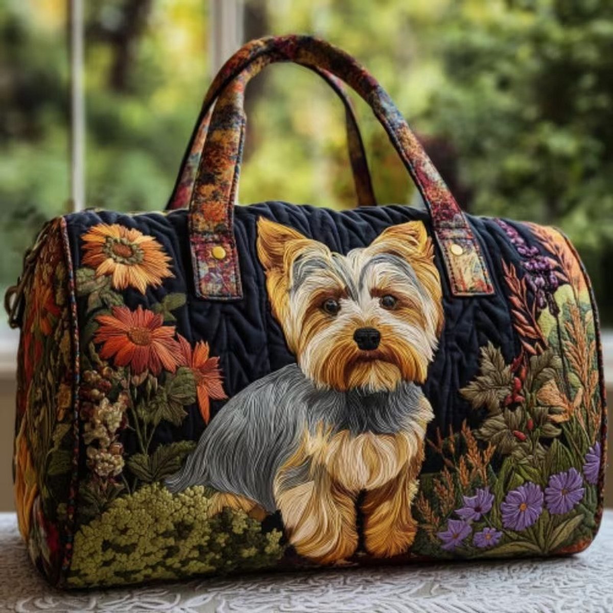 Textielen tas, retro bloemenprint in 3D-stijl, boho-stijl voor reizen en sport, meerkleurig, groot (18 x 9 x 9 inch)，112 modellen