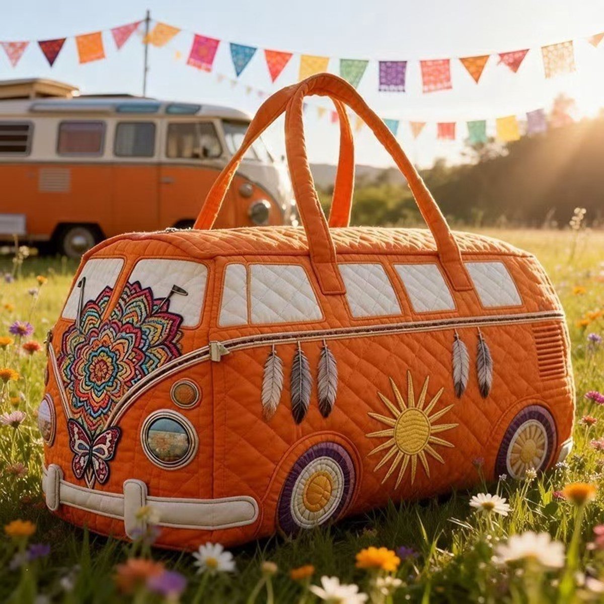 Textielen tas, retro bloemenprint in 3D-stijl, boho-stijl voor reizen en sport, meerkleurig, groot (18 x 9 x 9 inch)，101 modellen