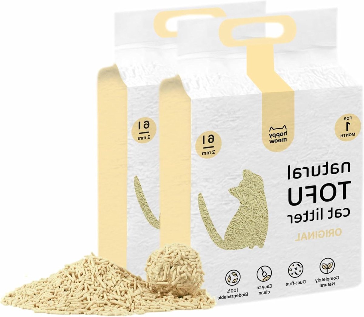 Kattenbakvulling Tofu - Plantaardige Kattenbakvulling - Geur Neutraliseren - Klitst Direct - 2 x 6 L - Niet van toepassing