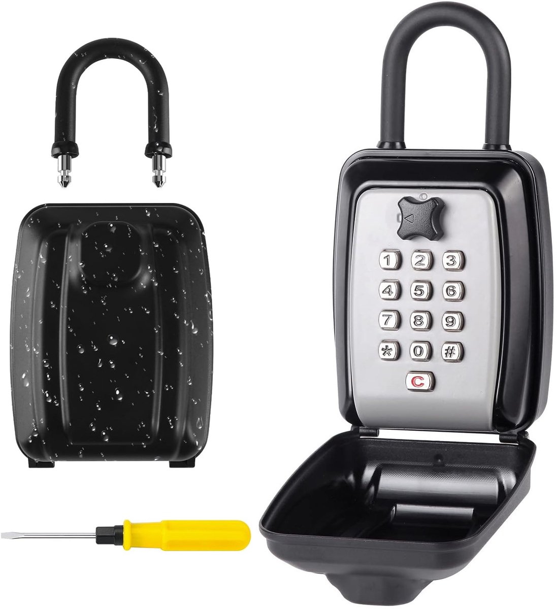 Fokelyi Sleutelkluis Waterdicht - Grijs Sleutelkastje Met Cijferslot En Haak - 18 x 9 x 6 cm - Inclusief Schroevedraaier, Sleutelhangers En Tags - Sleutelbox Voor Binnen En Buiten